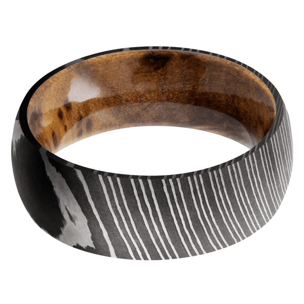 Damascus Steel Men's Ring with Thuya Burl Sleeve Damascus Steel Men's Wedding Band