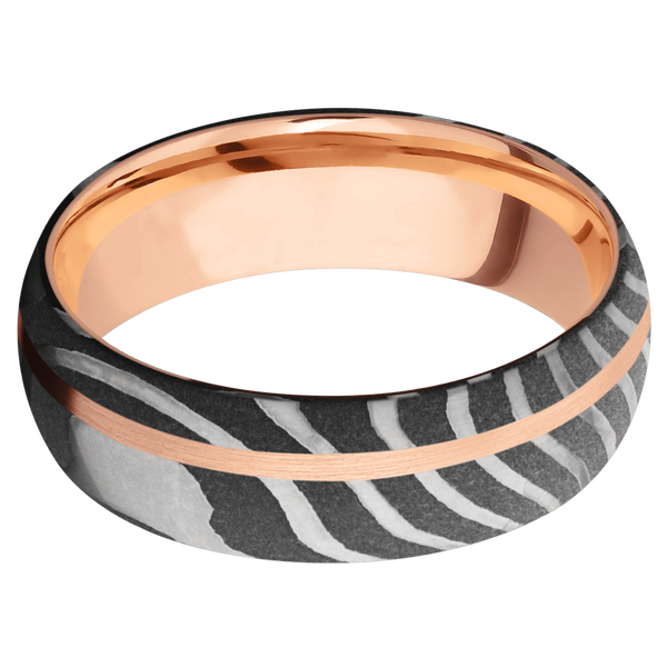Tiger Damascus Steel Men's Ring with 14K Rose Gold Damascus Steel Men's Wedding Band