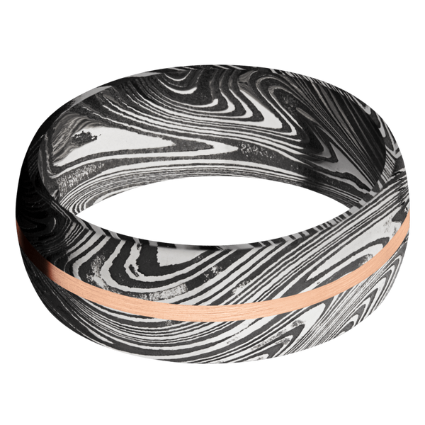 Marble Damascus Steel Men's Ring with 14K Rose Gold Damascus Steel Men's Wedding Band