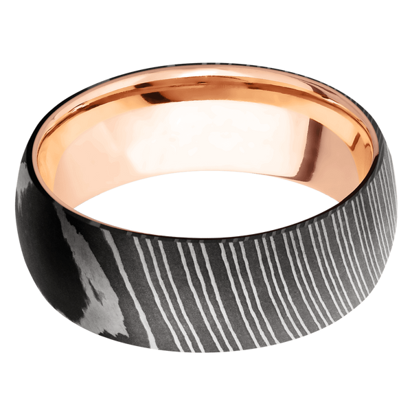 Damascus Steel Men's Ring with 14K Rose Gold Damascus Steel Men's Wedding Band