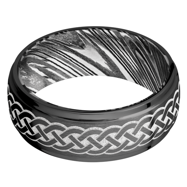 Black Zirconium Men's Ring with Damascus Steel and Cerakote Damascus Steel Men's Wedding Band