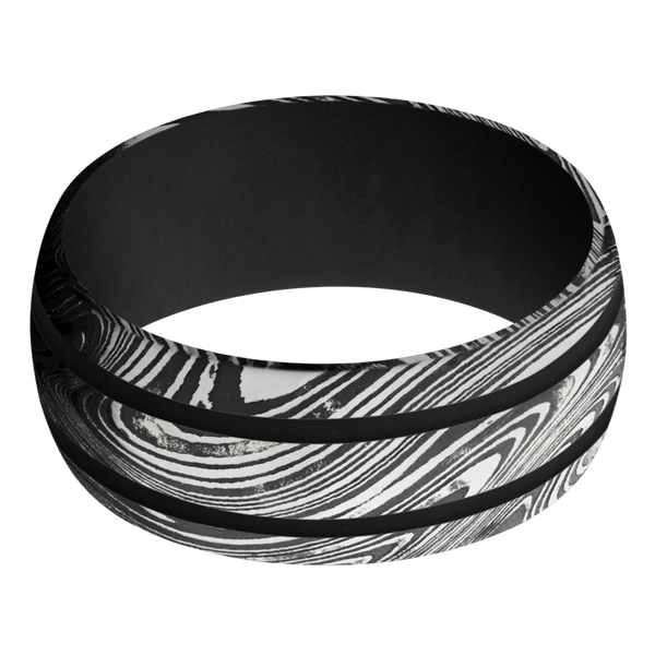 Marble Damascus Steel Men's Ring with Cerakote Damascus Steel Men's Wedding Band
