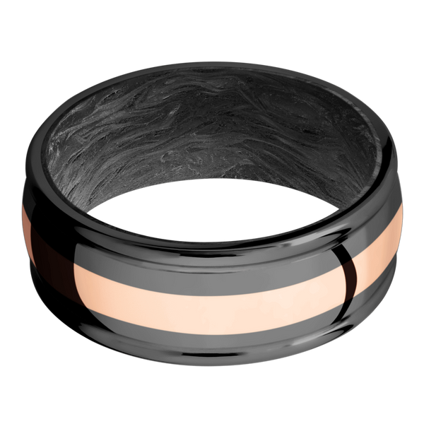 Black Zirconium Men's Ring with 14K Rose Gold and Carbon Fiber Carbon Fiber Men's Wedding Band