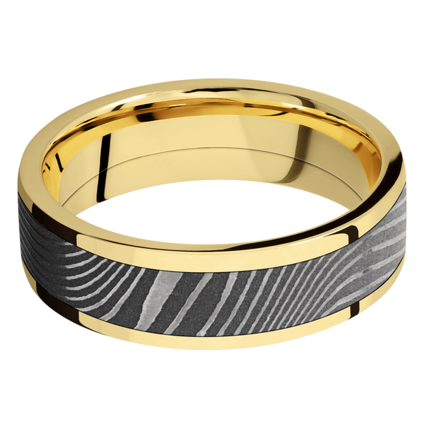 14K Yellow Gold Men's Ring with Damascus Steel Damascus Steel Men's Wedding Band