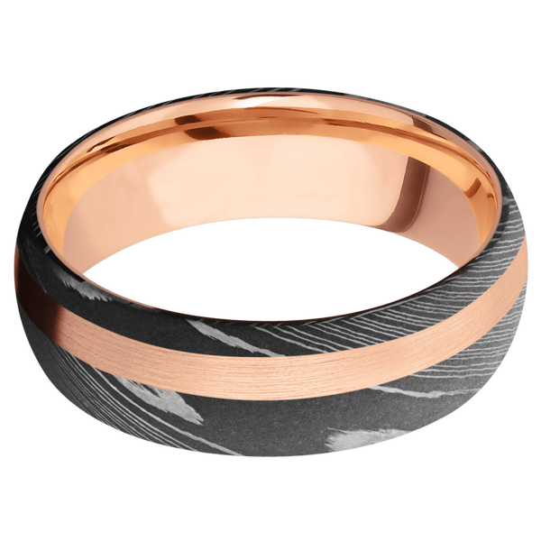 Damascus Steel Men's Ring with 14K Rose Gold Damascus Steel Men's Wedding Band