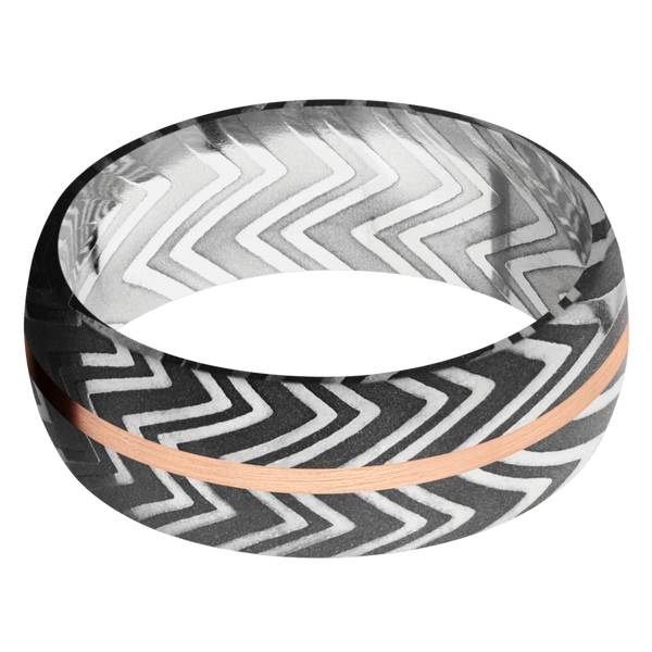 Zebra Damascus Steel Men's Ring with 14K Rose Gold Damascus Steel Men's Wedding Band