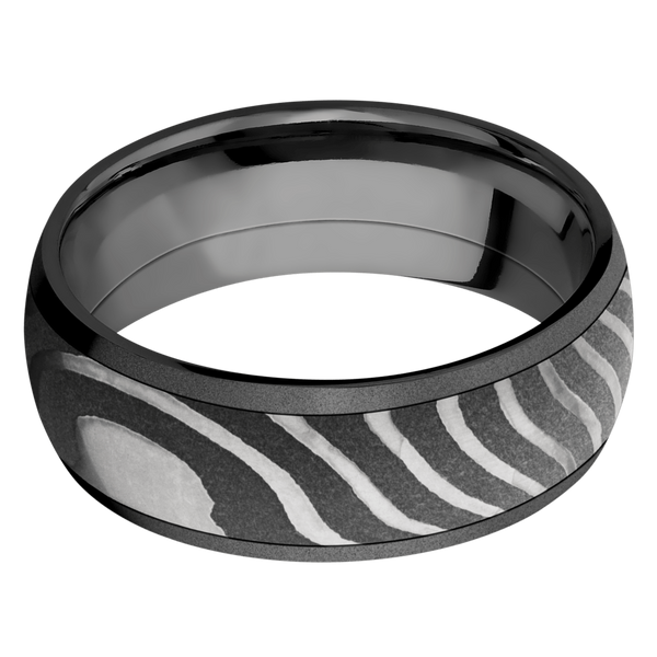 Black Zirconium Men's Ring with Damascus Steel Damascus Steel Men's Wedding Band