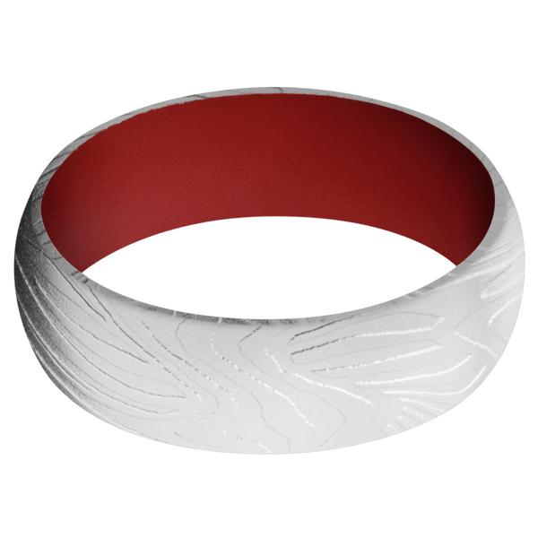 Sunset Damascus Steel Men's Ring with Cerakote Sleeve Damascus Steel Men's Wedding Band
