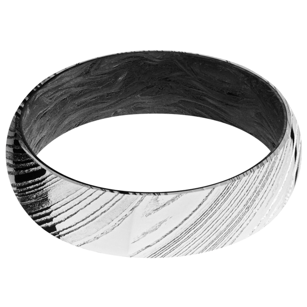 Damascus Steel Men's Ring with Carbon Fiber Narrow Rings Men's Wedding Band