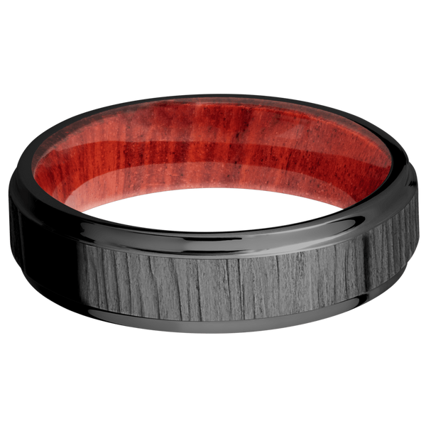 Black Zirconium Men's Ring with Red Heart Wood Wood Men's Wedding Band