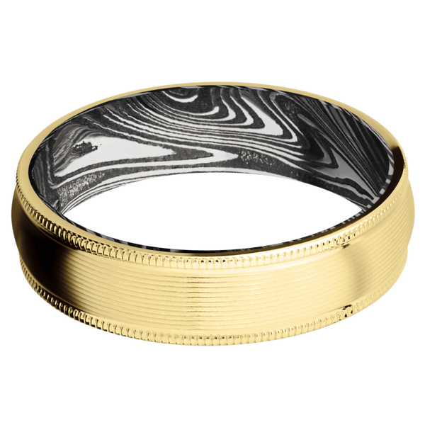 14K Yellow Gold Men's Ring with Damascus Steel Sleeve Narrow Rings Men's Wedding Band