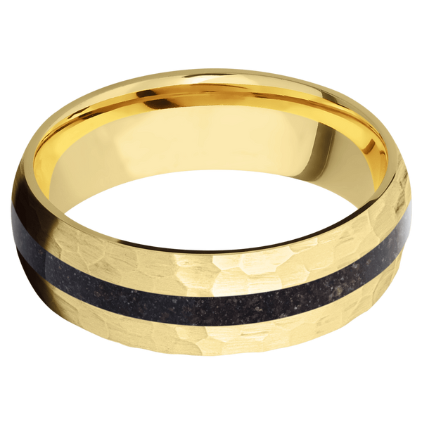 14K Yellow Gold Men's Ring with Dinosaur Bone Dinosaur Bone Men's Wedding Band