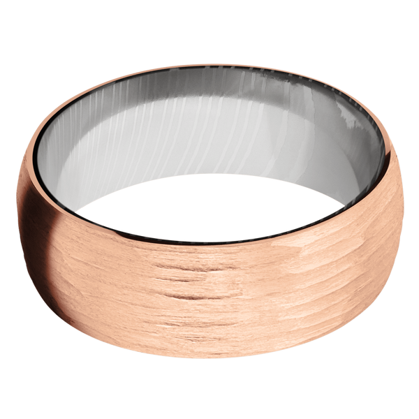14K Rose Gold Men's Ring with Damascus Steel Damascus Steel Men's Wedding Band