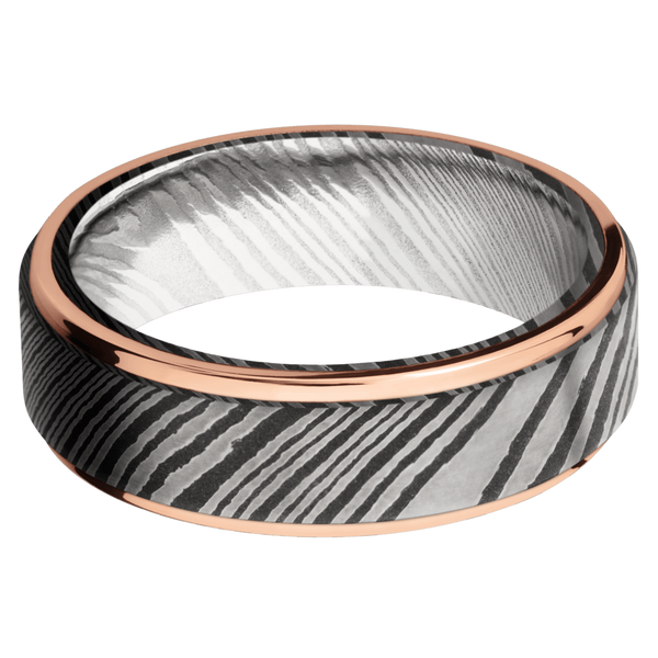 Damascus Steel Men's Ring with 14K Rose Gold Damascus Steel Men's Wedding Band