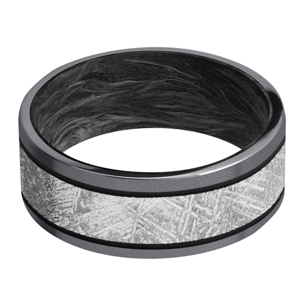 Tantalum Men's Ring with Gibeon Meteorite and Carbon Fiber Cerakote Men's Wedding Band