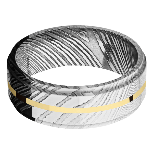 Damascus Steel Men's Ring with 14K Yellow Gold Damascus Steel Men's Wedding Band