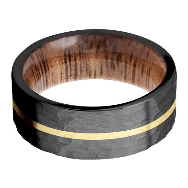 Black Zirconium Men's Ring with 14K Yellow Gold and Koa Wood 14K Gold Men's Wedding Band
