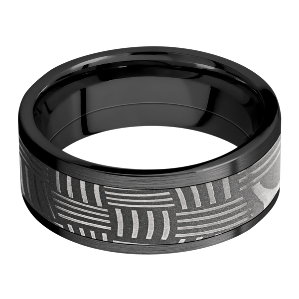 Black Zirconium Men's Ring with Damascus Steel Black Zirconium Men's Wedding Band