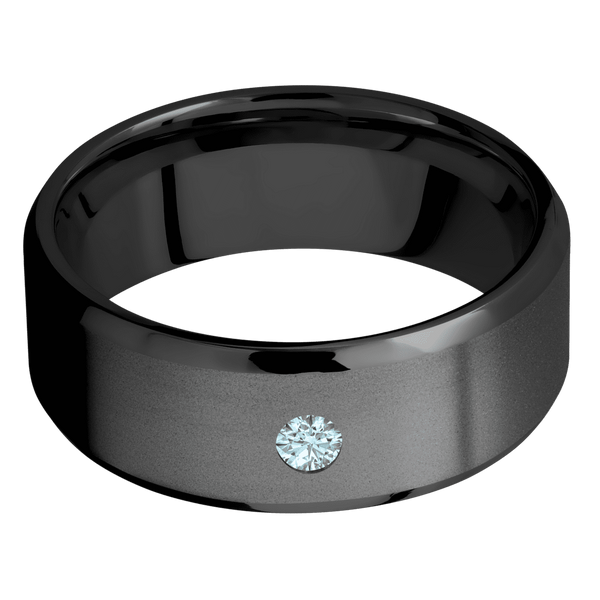 Black Zirconium Men's Ring with Aqua Diamond Black Zirconium Men's Wedding Band