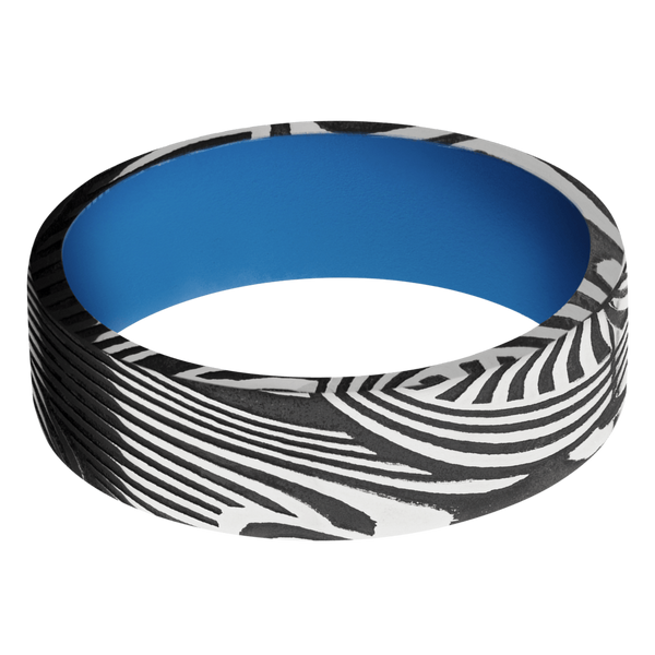 Sunset Damascus Steel Men's Ring with Cerakote Damascus Steel Men's Wedding Band