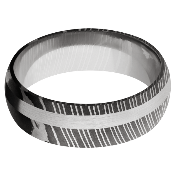 Damascus Steel Men's Ring with 14K White Gold Damascus Steel Men's Wedding Band