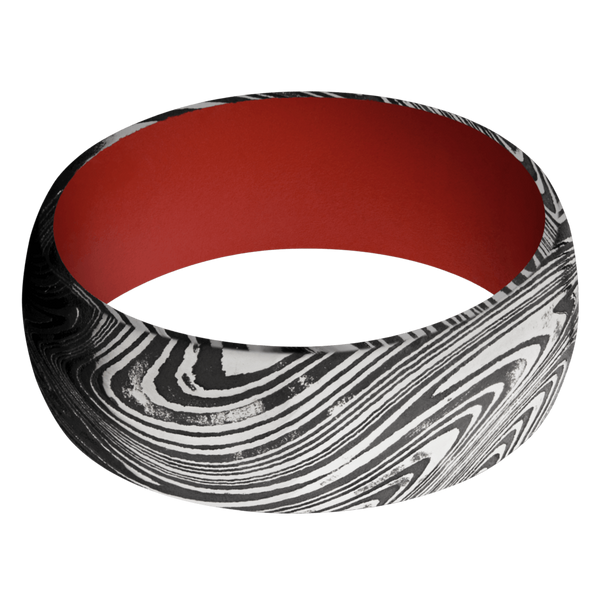Marble Damascus Steel Men's Ring with Cerakote Damascus Steel Men's Wedding Band
