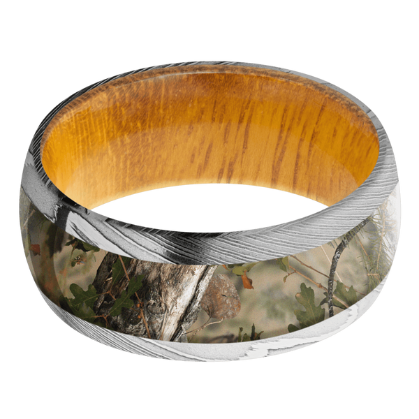 Damascus Steel Men's Ring with Kings Camo and Osage Wood Damascus Steel Men's Wedding Band