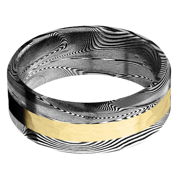 Tightweave Damascus Steel Men's Ring with 14K Yellow Gold Damascus Steel Men's Wedding Band