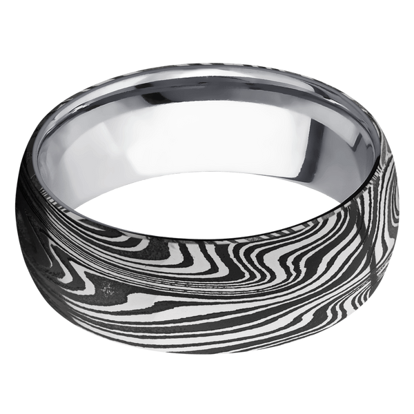 Marble Damascus Steel Men's Ring with Tantalum Tantalum Men's Wedding Band