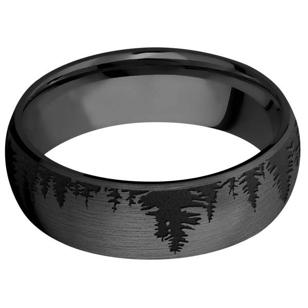 Black Zirconium Men's Ring with Spruce Tree Design Tree Designs Men's Wedding Band