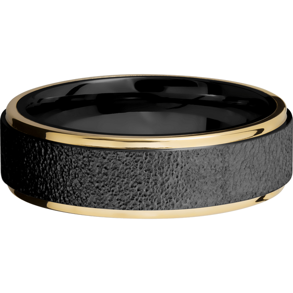 Black Zirconium Men's Ring with 14K Yellow Gold All Rings Men's Wedding Band