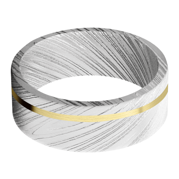 Damascus Steel Men's Ring with 14K Yellow Gold Damascus Steel Men's Wedding Band