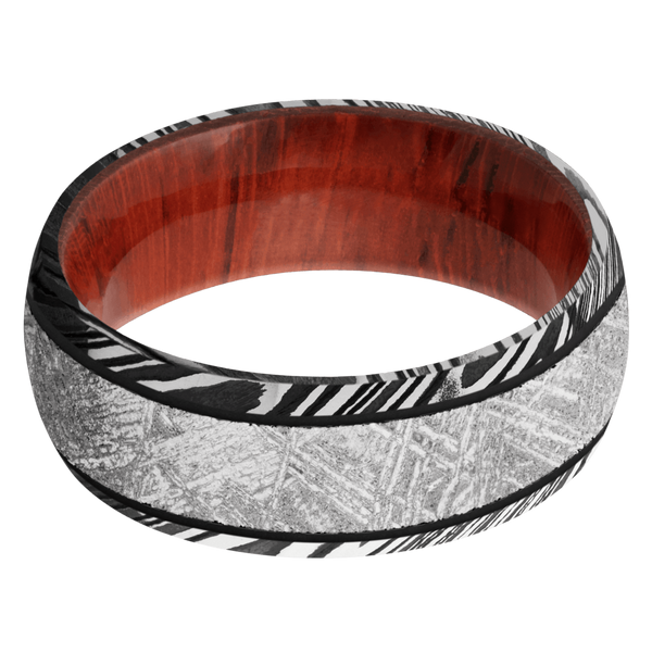 Damascus Steel Men's Ring with Meteorite and Padauk Wood Damascus Steel Men's Wedding Band