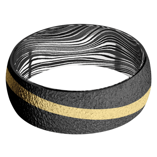 Black Zirconium Men's Ring with 14K Yellow Gold and Damascus Steel Damascus Steel Men's Wedding Band
