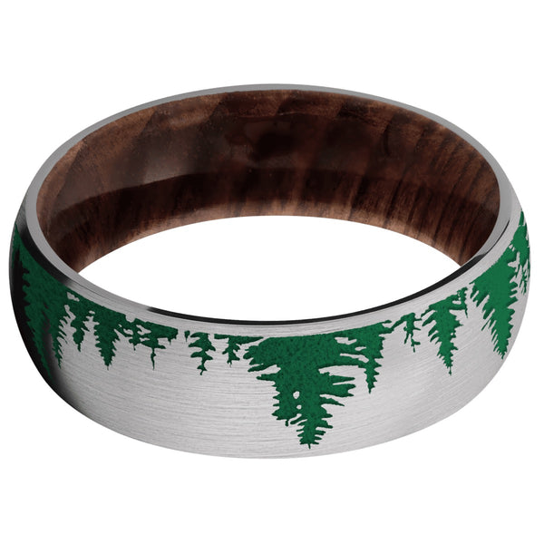 Titanium Men's Ring with Spruce Tree Design and Sequoia Wood Sleeve Tree Designs Men's Wedding Band