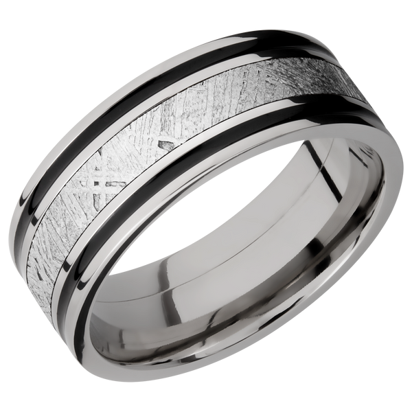Titanium Men's Ring with Gibeon Meteorite and Cerakote Meteorite Men's Wedding Band
