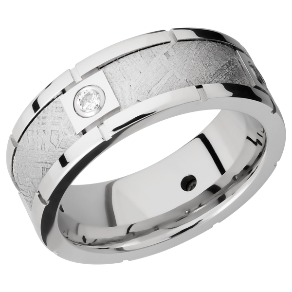 Cobalt Chrome Men's Ring with Meteorite and Diamond Meteorite Men's Wedding Band