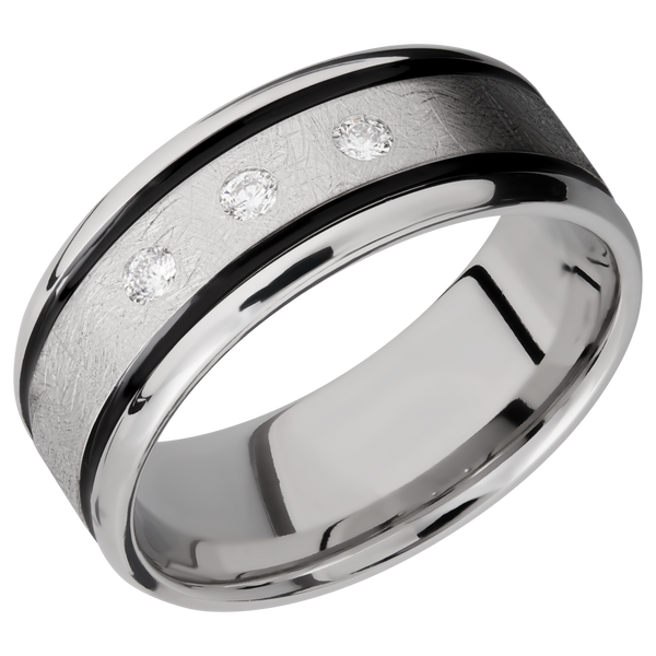 Cobalt Chrome Men's Ring with Cerakote and Diamond Cobalt Chrome Men's Wedding Band