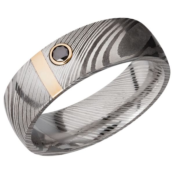 Damascus Steel Men's Ring with14K Gold and Black Diamond Damascus Steel Men's Wedding Band