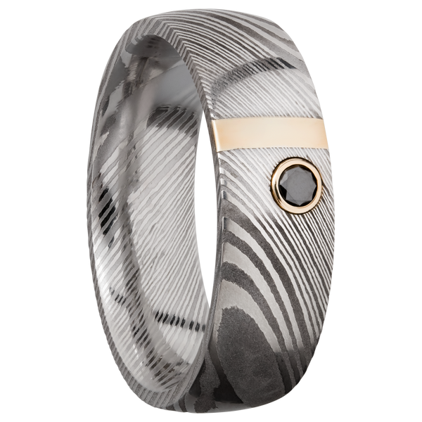 Damascus Steel Men's Ring with14K Gold and Black Diamond Damascus Steel Men's Wedding Band