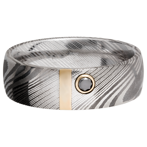 Damascus Steel Men's Ring with14K Gold and Black Diamond Damascus Steel Men's Wedding Band