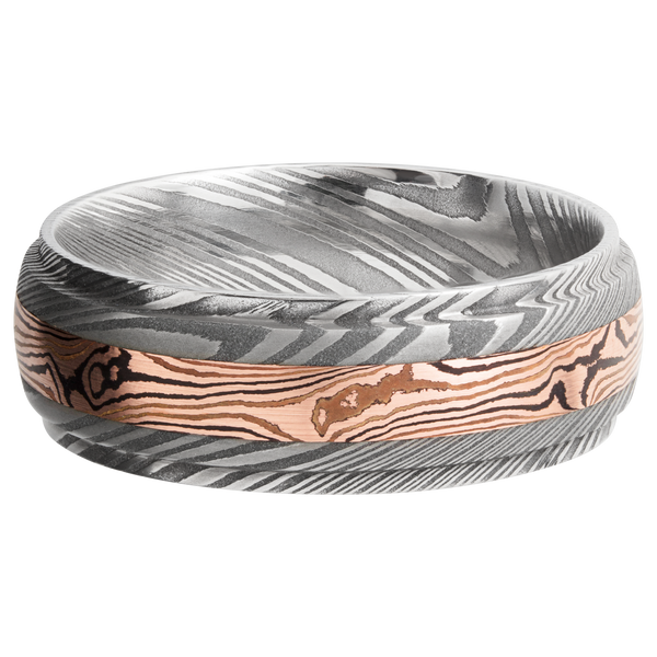 Damascus Steel Men's Ring with Mokume Damascus Steel Men's Wedding Band