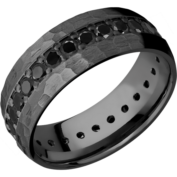 Black Zirconium Men's Ring with Black Diamond Black Zirconium Men's Wedding Band