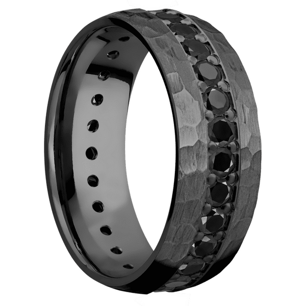 Black Zirconium Men's Ring with Black Diamond Black Zirconium Men's Wedding Band