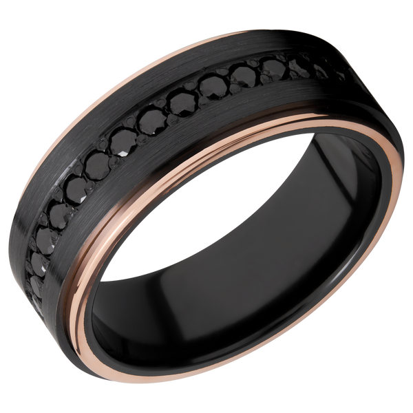 Black Zirconium Men's Ring with 14K Rose Gold and Black Diamond All Rings Men's Wedding Band