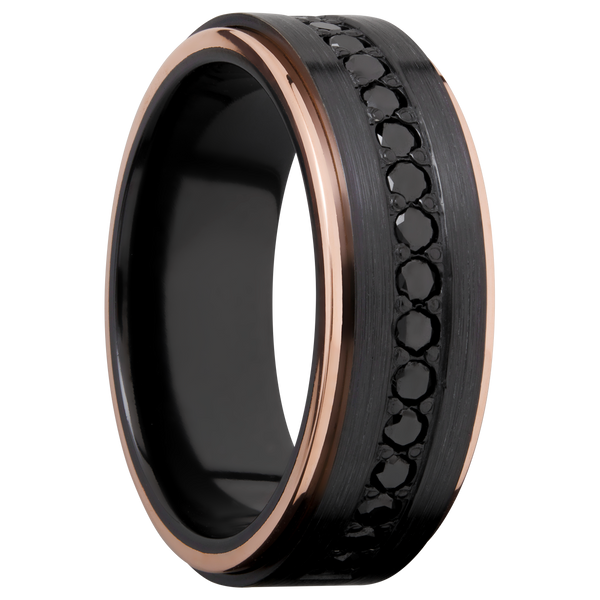 Black Zirconium Men's Ring with 14K Rose Gold and Black Diamond All Rings Men's Wedding Band