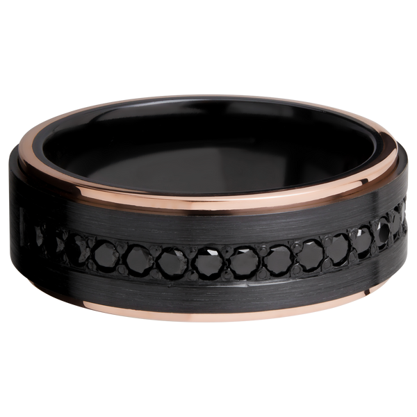 Black Zirconium Men's Ring with 14K Rose Gold and Black Diamond All Rings Men's Wedding Band