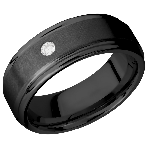 Black Zirconium Men's Ring with Diamond Black Zirconium Men's Wedding Band
