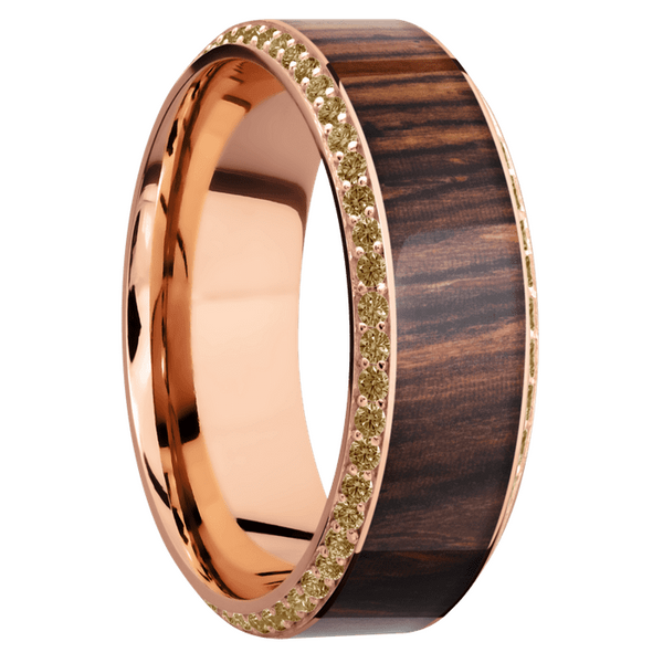 14K Rose Gold Men's Ring with Coco Diamond and Cocobolo Wood 14K Gold Men's Wedding Band