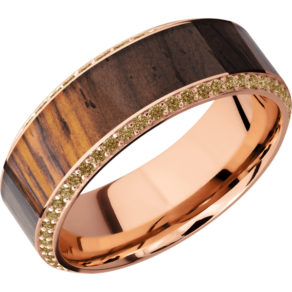 14K Rose Gold Men's Ring with Coco Diamond and Cocobolo Wood 14K Gold Men's Wedding Band